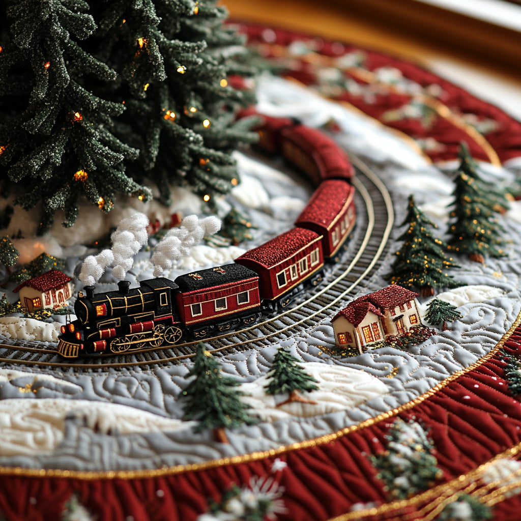 North Star Train Quilted Christmas Tree Skirt Holiday Decor Indoor Christmas Presents For Mom