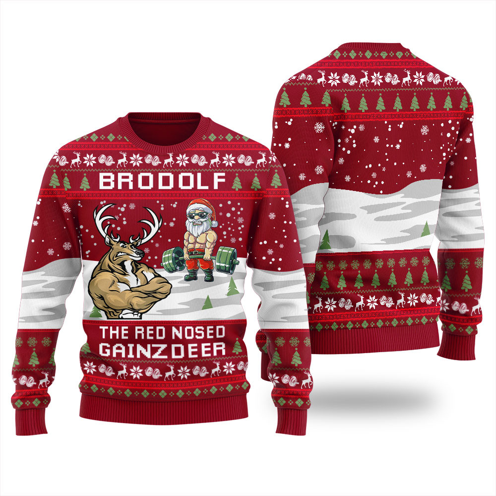 North Swole Reindeer Santa Ugly Christmas Sweater For Men Warm Winter Merch Gift for Someone You Love