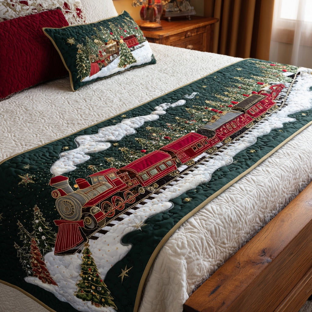 Northbound Train Quilted Bed Runner Christmas Bedroom Decor Unique Christmas Gifts