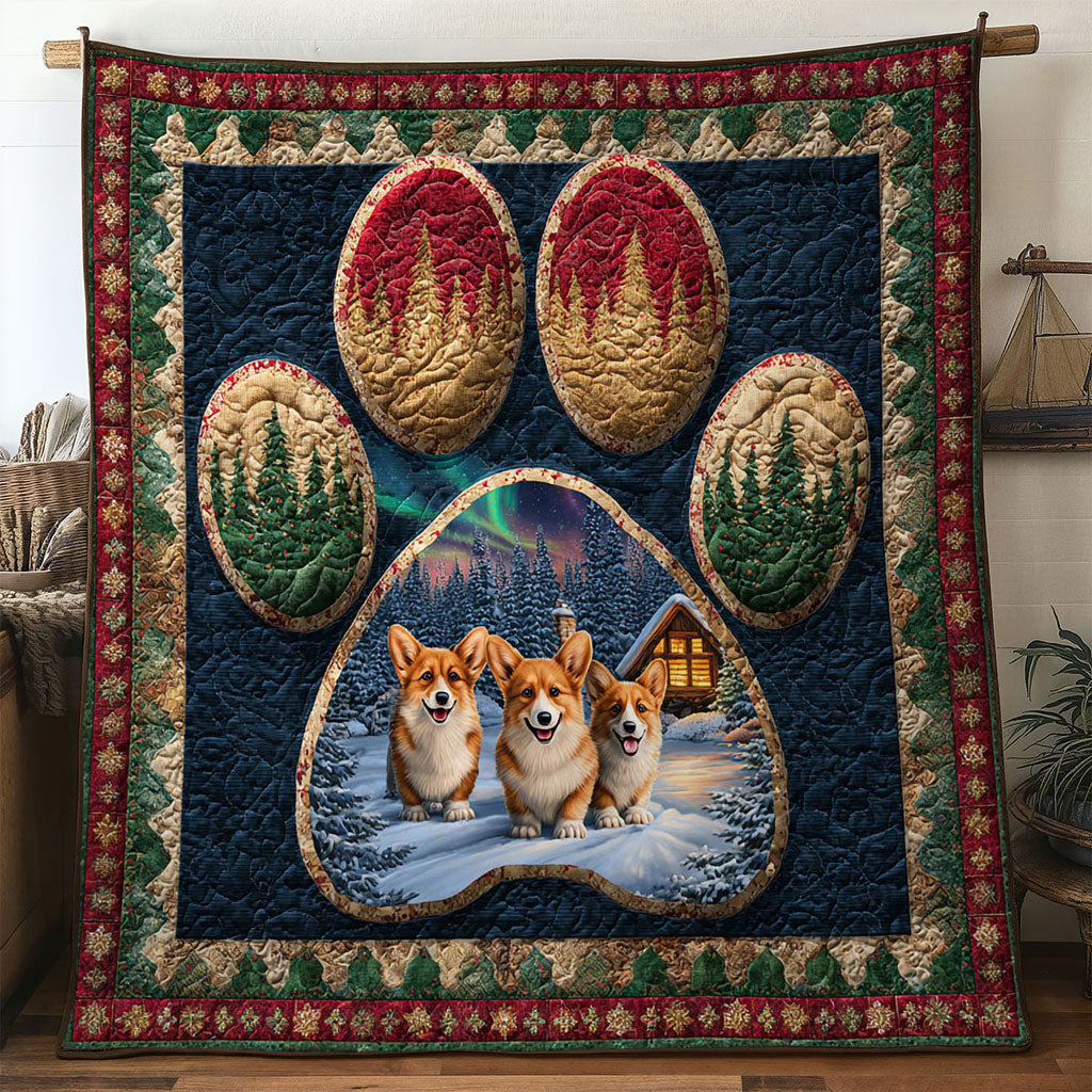 Northern Light Corgi Paw Quilt Blanket Christmas Throws Corgi Christmas Gifts for Mom