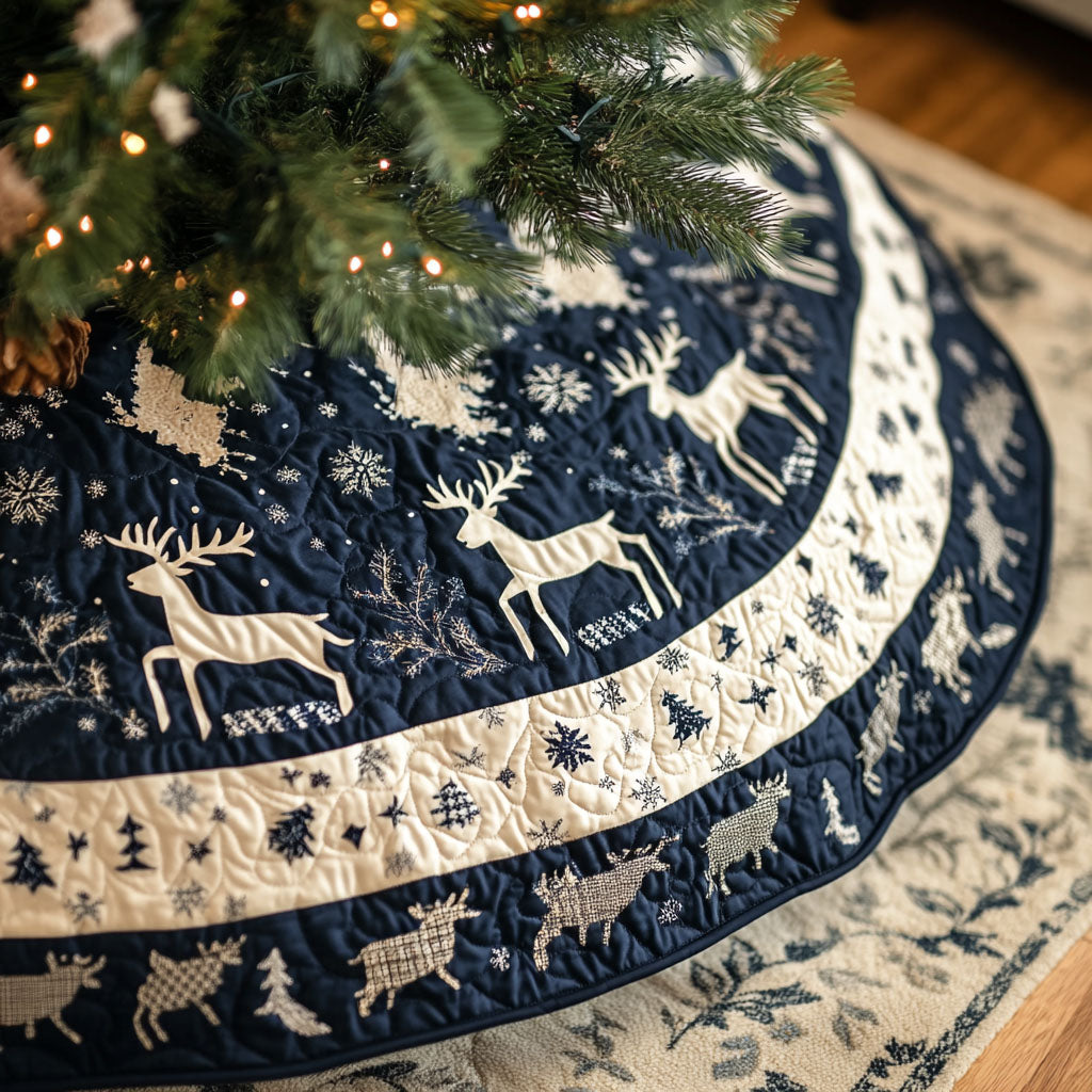 Northern Lights Dance Quilted Christmas Tree Skirt Xmas Under-Tree Decoration