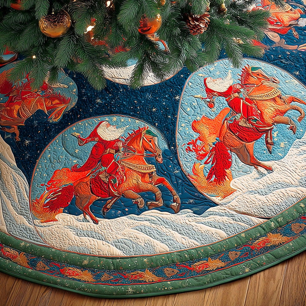 Northern Stable Path Christmas Quilted Tree Skirt Charming Quilted Tree Skirt Gift for Festive Spirit