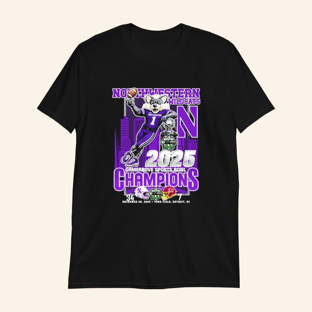 Northwestern Football Gameabove Sports Bowl Champions 2025 Mascot Trophy T-Shirt Fan Merch