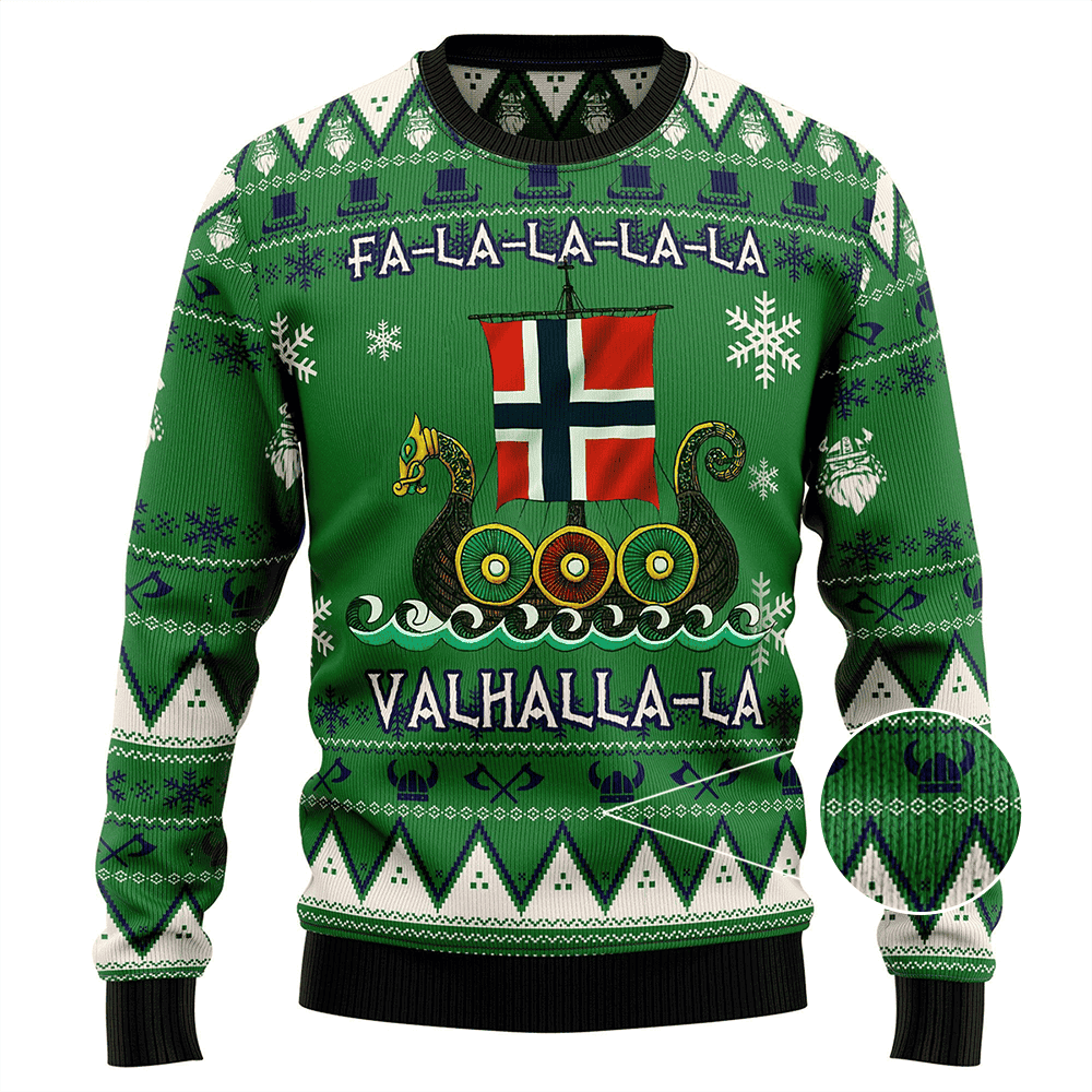 Norway Viking Ugly Christmas Sweater Dragon Boat Fa La La La La Valhalla Sweater Norway Viking Ugly Christmas Sweater Dragon Boat Fa La La La La Valhalla Sweater
