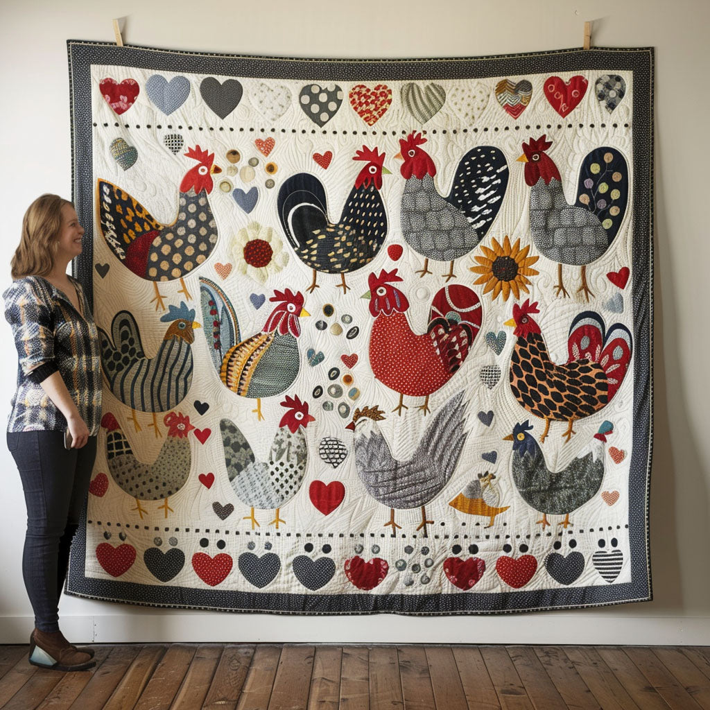 Nostalgic Hen Quilted Blanket Chicken Lover Presents