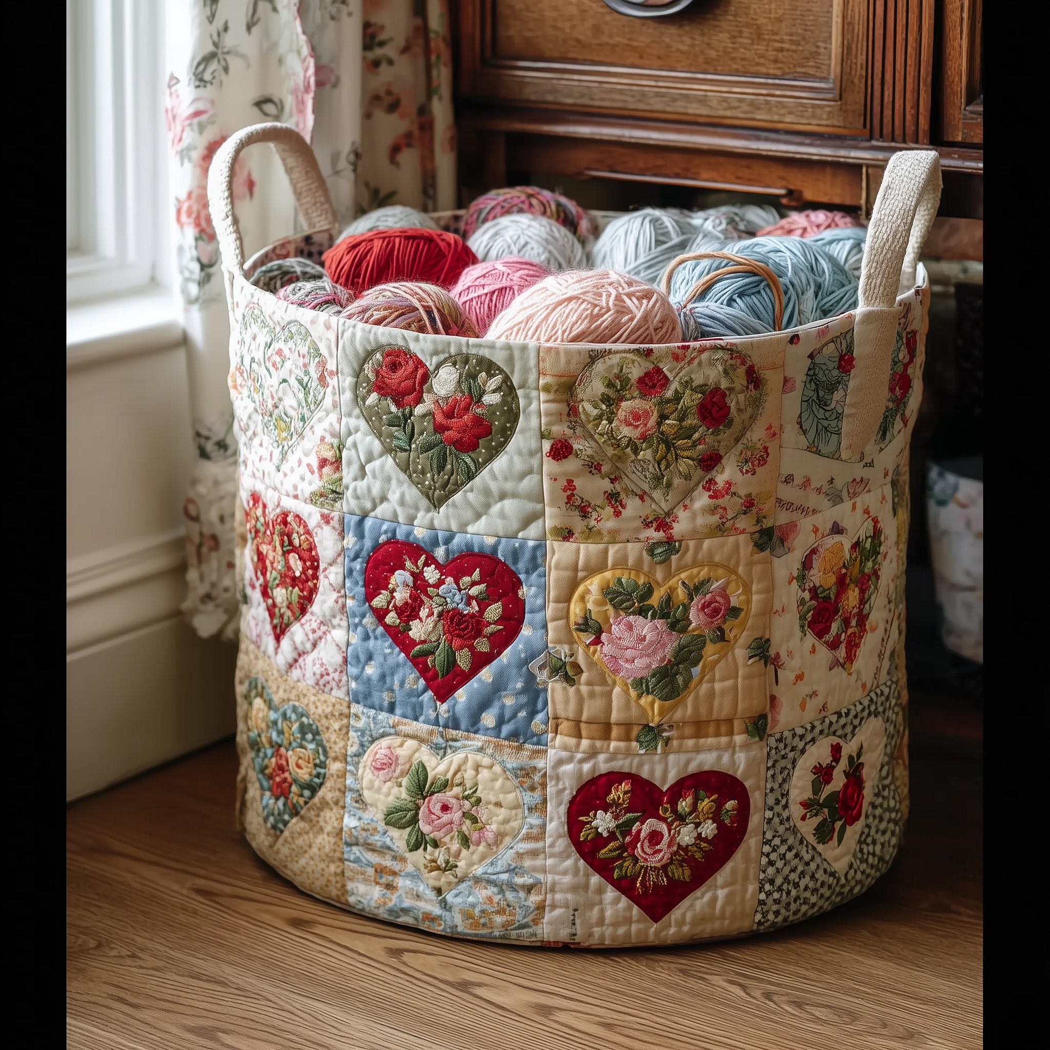 Nostalgic Petals Quilted Laundry Basket Sunflower Presents