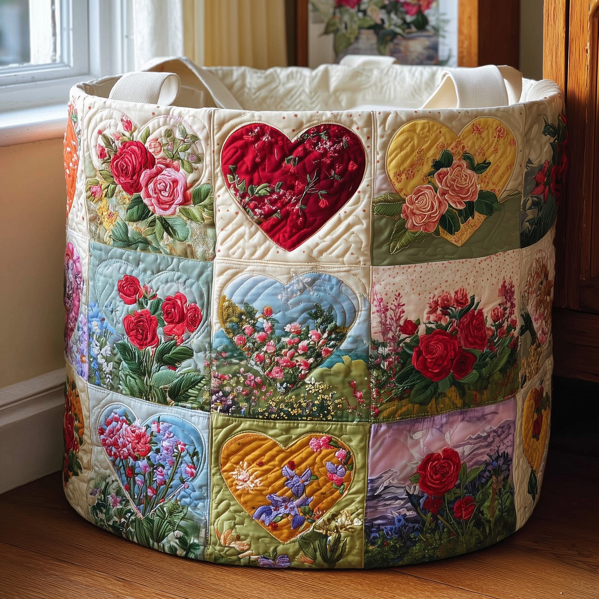 Nostalgic Petals Quilted Laundry Basket Sunflower Theme Gifts