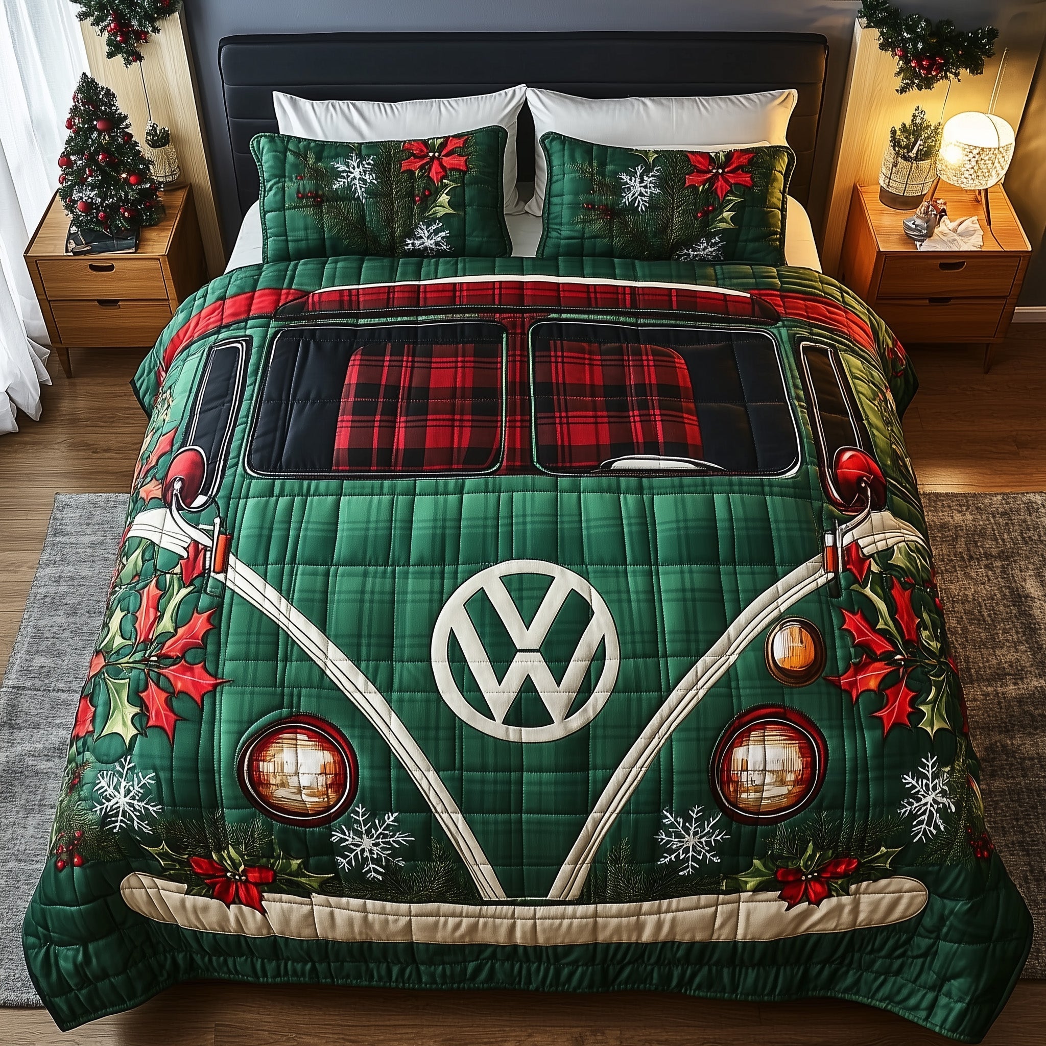 Nostalgic Road Trip Quilted Bedding Set Cozy Xmas Home Decoration Christmas Bedding Gifts