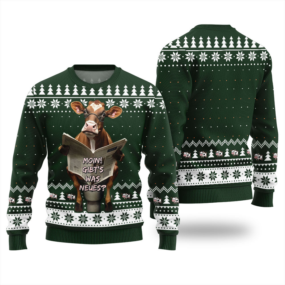 Not In The Mood Cow Christmas Sweater Green Seasonal Gift Merch for Cozy Christmas Vibes