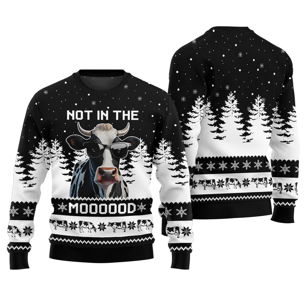 Not In The Mood Cow Christmas Ugly Sweater Unique Holiday Sweater Gift Idea for Loved Ones