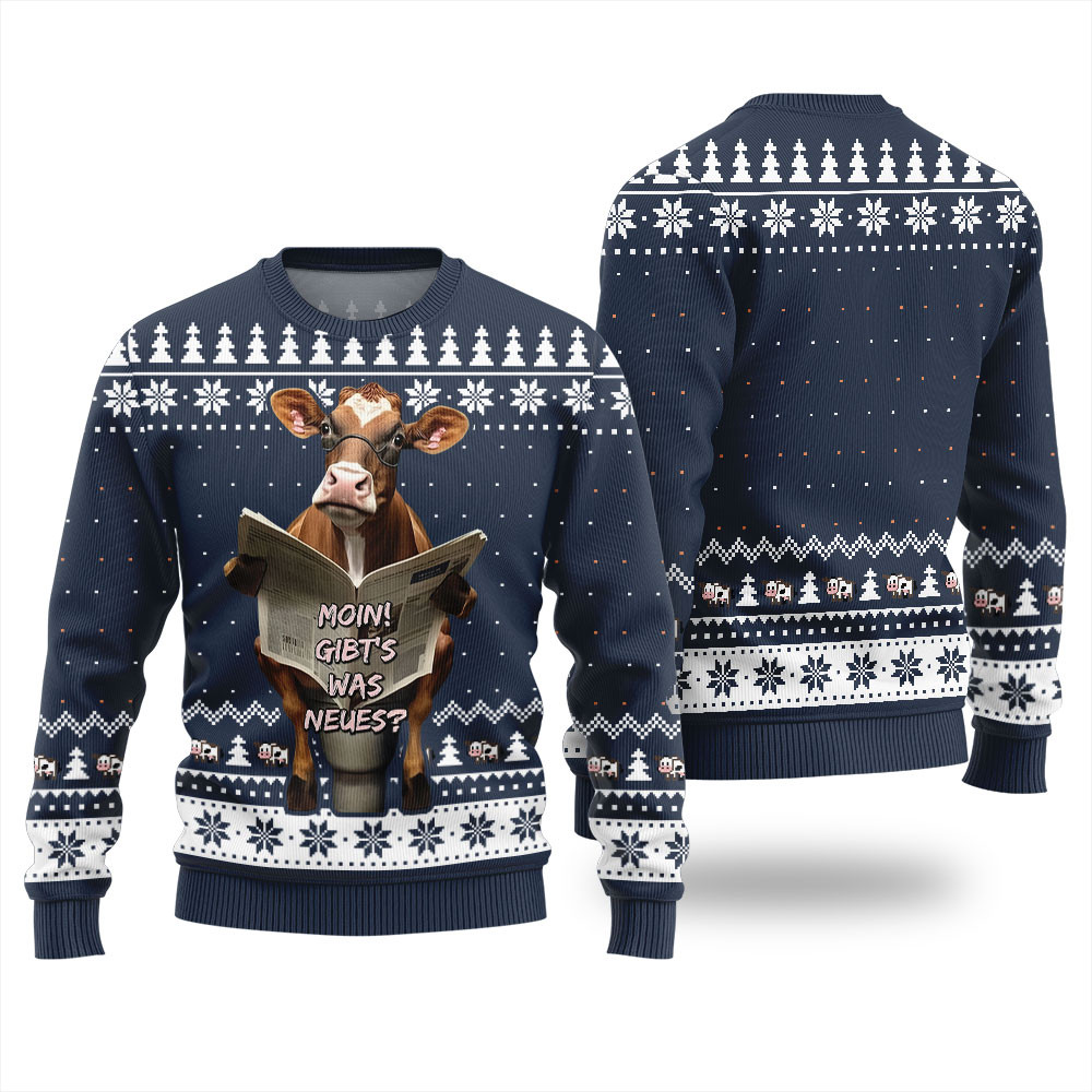 Not In The Mood Cow Ugly Christmas Sweater Navy Classic Holiday Sweater for Festive Looks