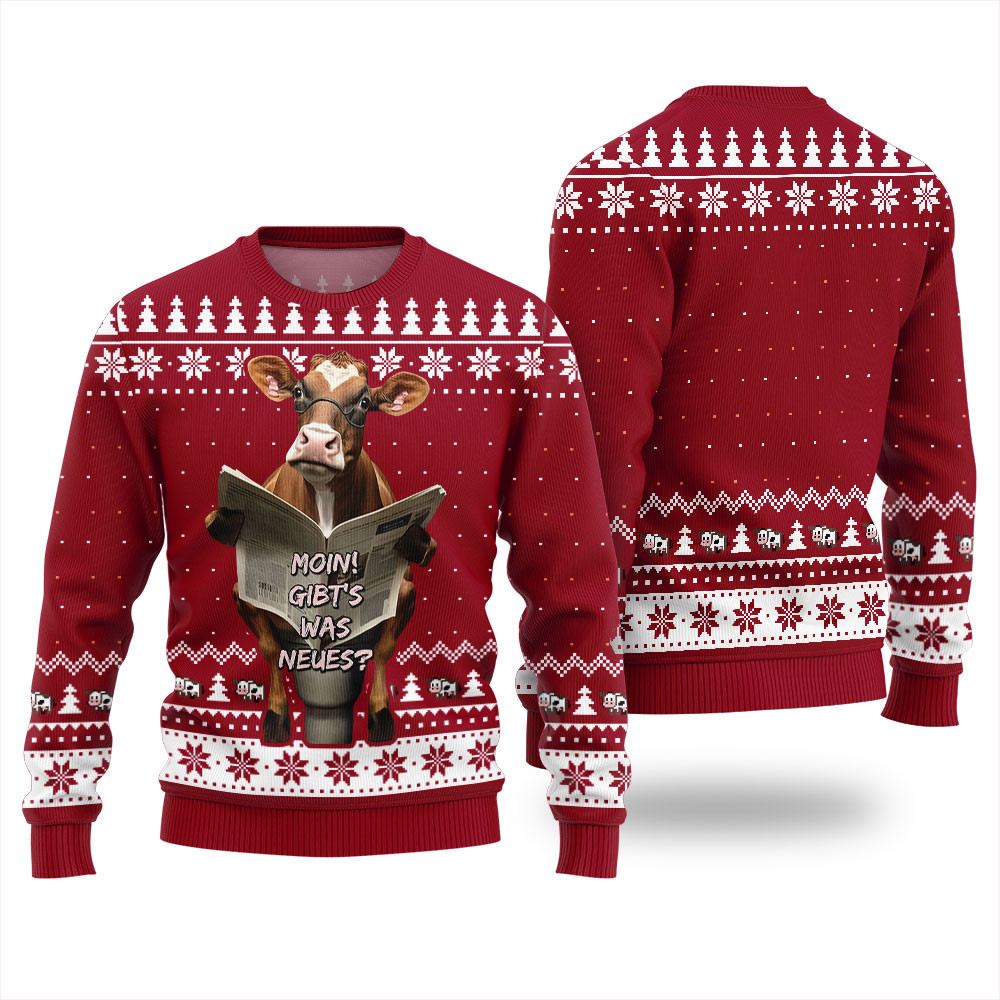 Not In The Mood Cow Ugly Holiday Sweater Red Comfortable Holiday Sweater for Chilly Nights