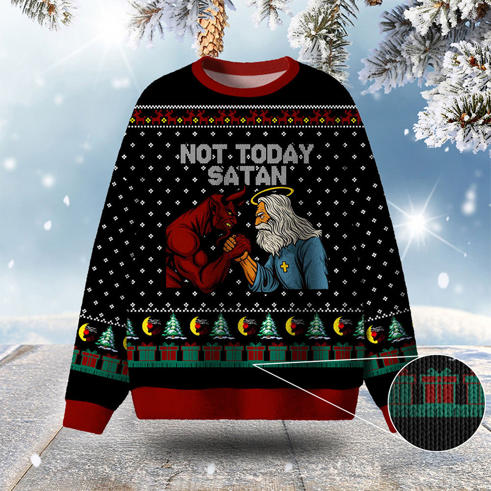 Not Today Satan Ugly Christmas Sweater Jesus Apparel Christmas Gifts For Christians