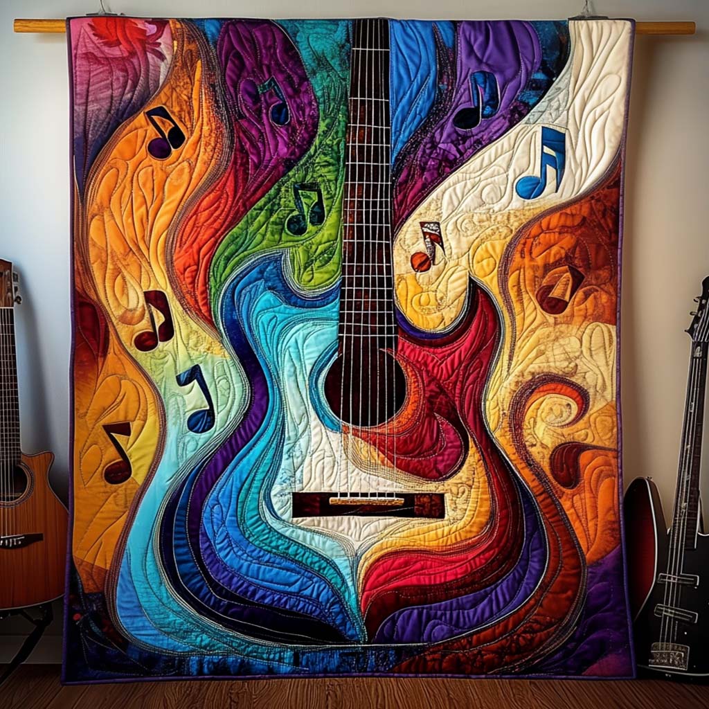 Notes In Color Waves Quilted Blanket Gifts For Guitar Players
