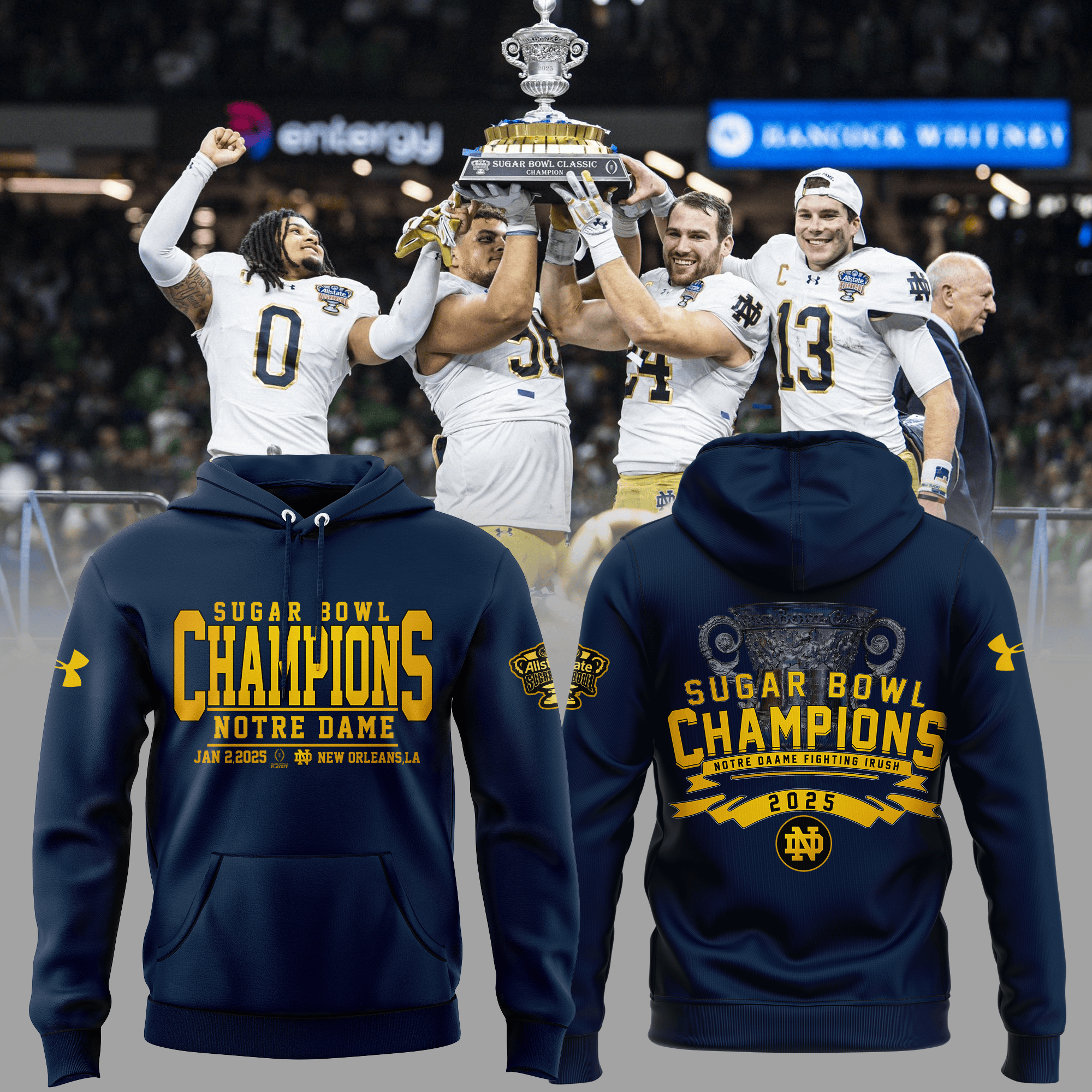 Notre Dame 2025 Champions Sugar Bowl Hoodie Gifts For Football Lovers