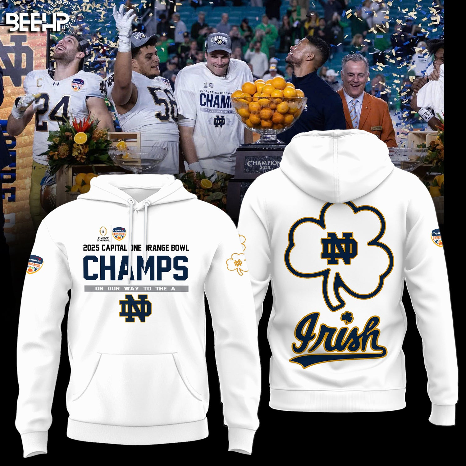 Notre Dame Fighting Irish 2025 Capital One Orange Bowl Champions Hoodie Football Related Gifts