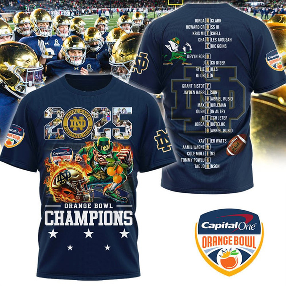 Notre Dame Fighting Irish 2025 Orange Bowl Champions Mascot Shirt Football Lovers Gifts
