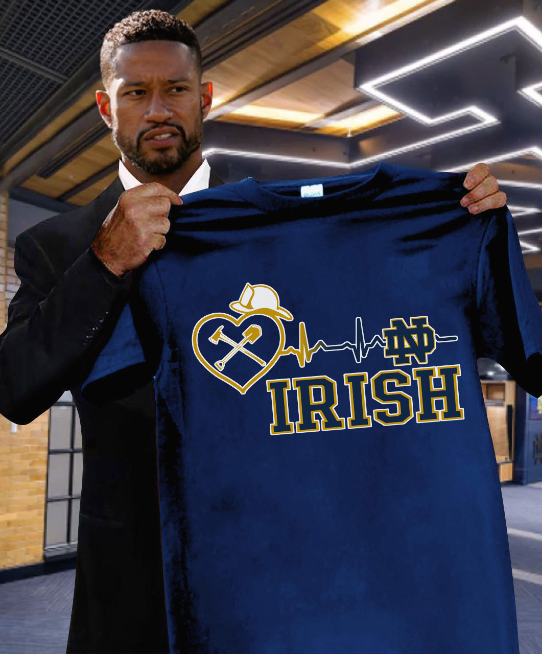 Notre Dame Fighting Irish Firefighter Heartbeat T-Shirt Gift Ideas For Football Fans