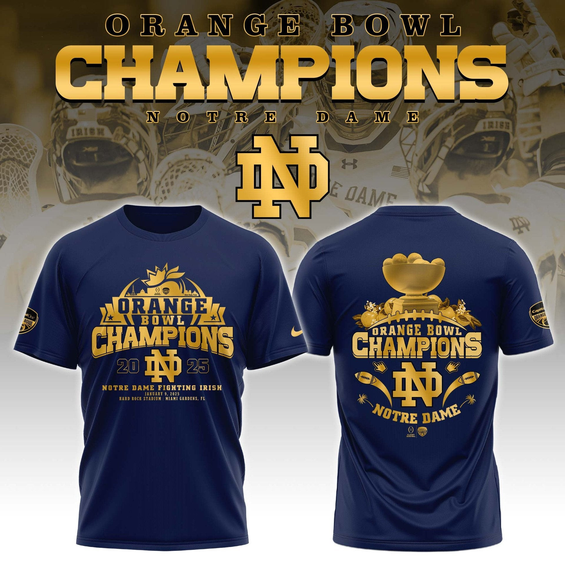 Notre Dame Fighting Irish NCAA Orange Bowl Champions Shirt 2025 Football Fan Merch Clothing