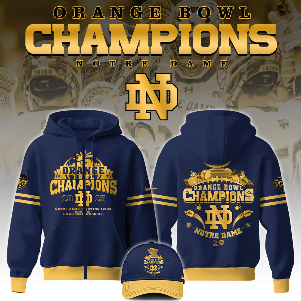 Notre Dame Fighting Irish NCAA Orange Bowl Champions Zip Hoodie 2025 Football Fan Merch