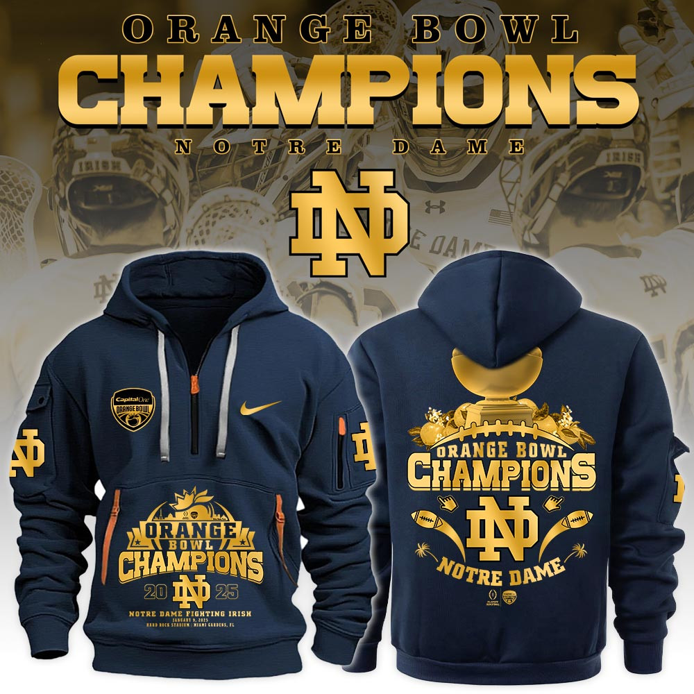 Notre Dame Fighting Irish Orange Bowl Champions Quarter Zip Hoodie 2025 Football Fan Merch