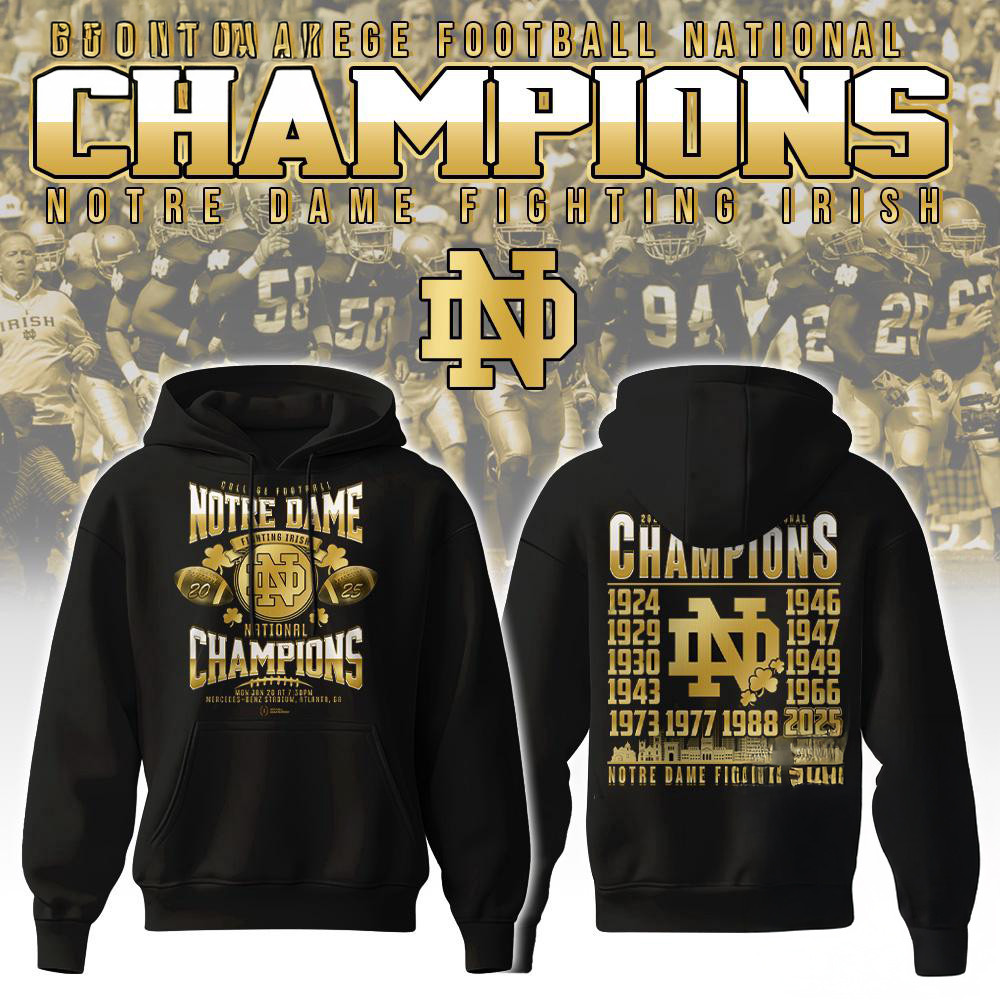 Notre Dame Football NCAA National Champions Golden Hoodie Gifts For Football Fan