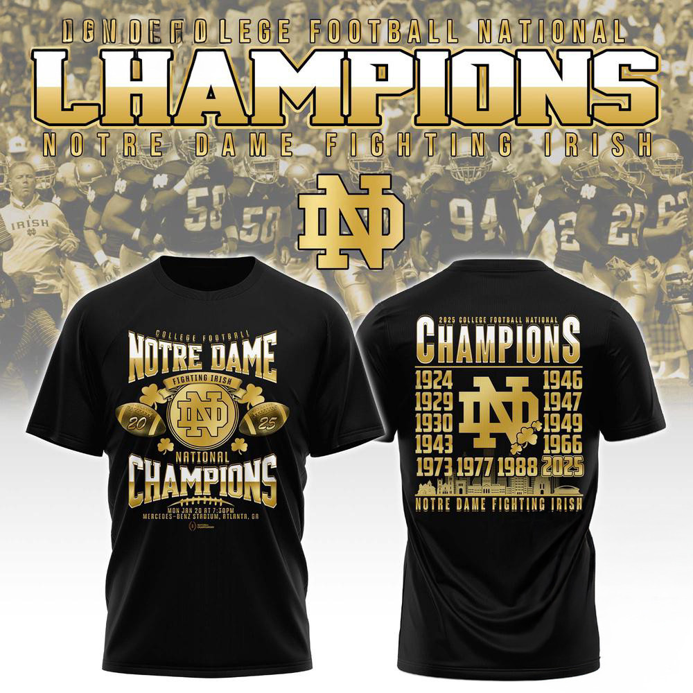 Notre Dame Football NCAA National Champions Golden Shirt Gifts For Football Fan