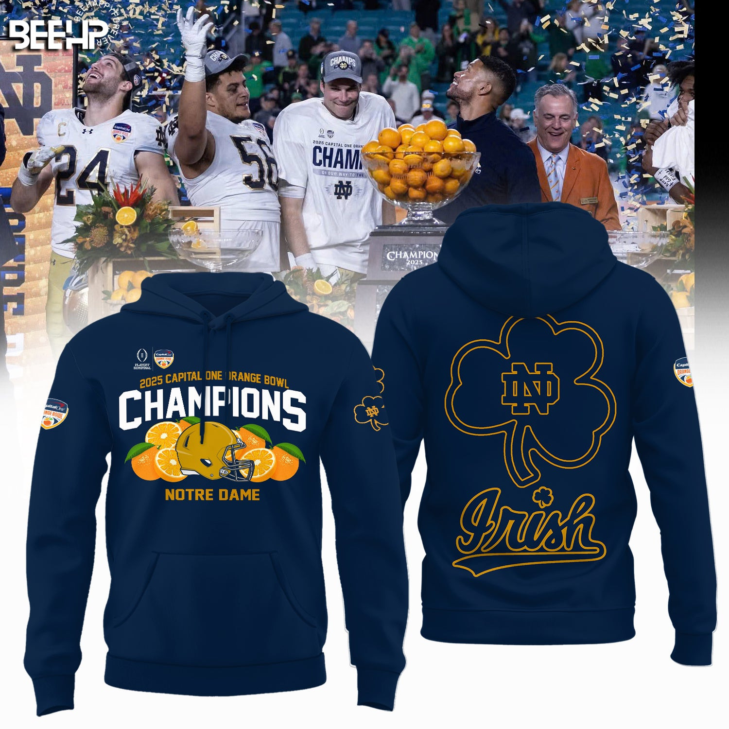 Notre Dame Irish 2025 Capital One Orange Bowl Champions Hoodie Football Fan Gift Ideas