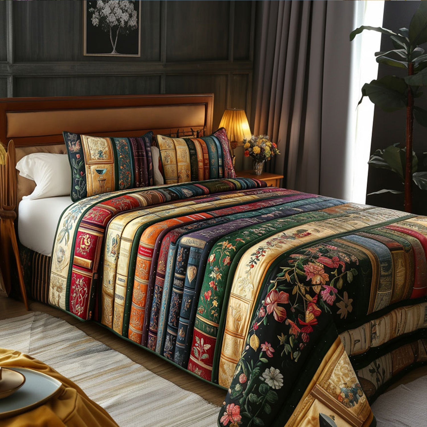 Novel Beauty Quilted Bedding Set Cozy Bedroom Decor Book Lovers Gifts For Mom