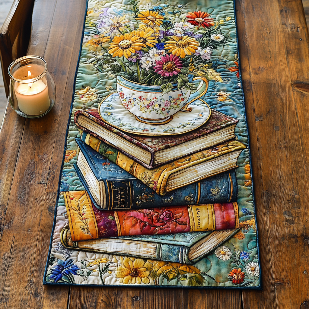 Novel Bloom Quilted Table Runner Dining Table Centerpiece Ideas Great Book Lover Gift Ideas