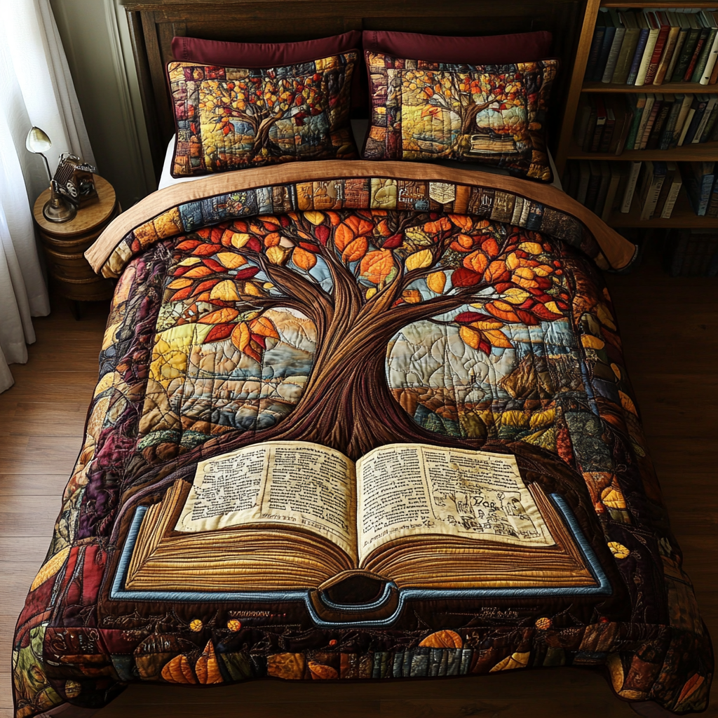 Novel Nest Quilted Bedding Set Aesthetic Room Decor Bookish Gift Ideas