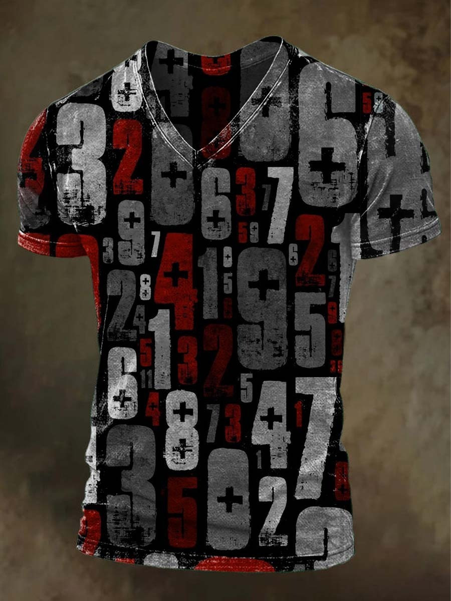 Number Graphic V-Neck Shirt Cool Math Pattern T-Shirt Gifts For Men And Women
