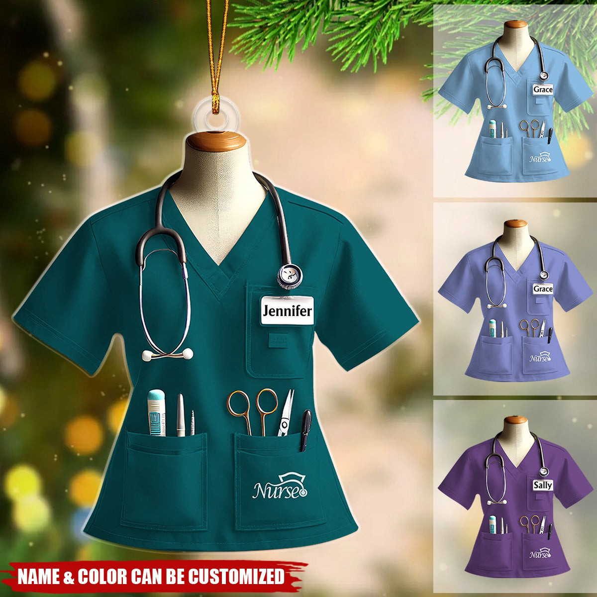 Nurse Uniform Custom Name Ornament Personalized Nurse Christmas Ornament 2024