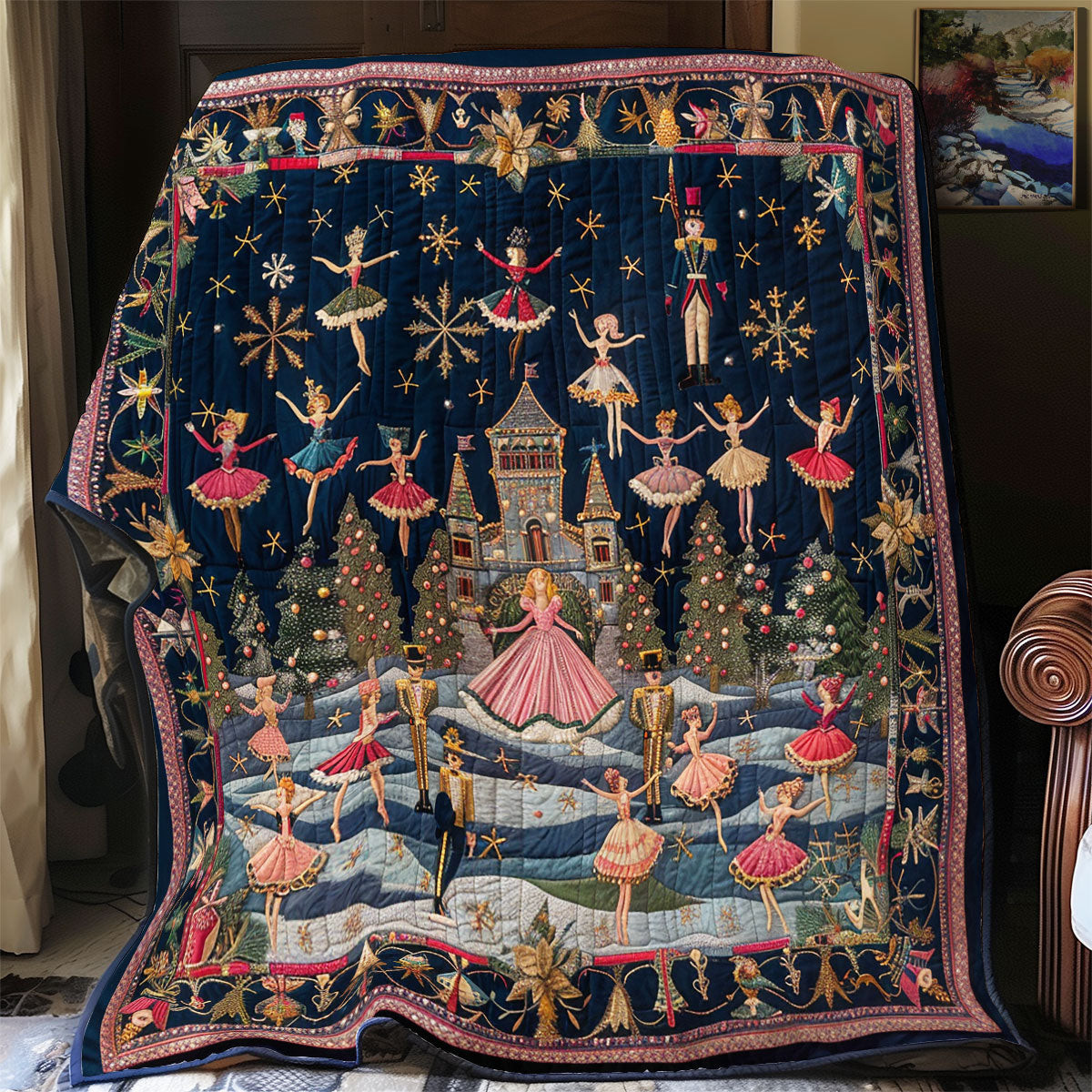 Nutcracker Ballet Scene Quilt Blanket Perfect Gift For Friends and Family on Christmas Day
