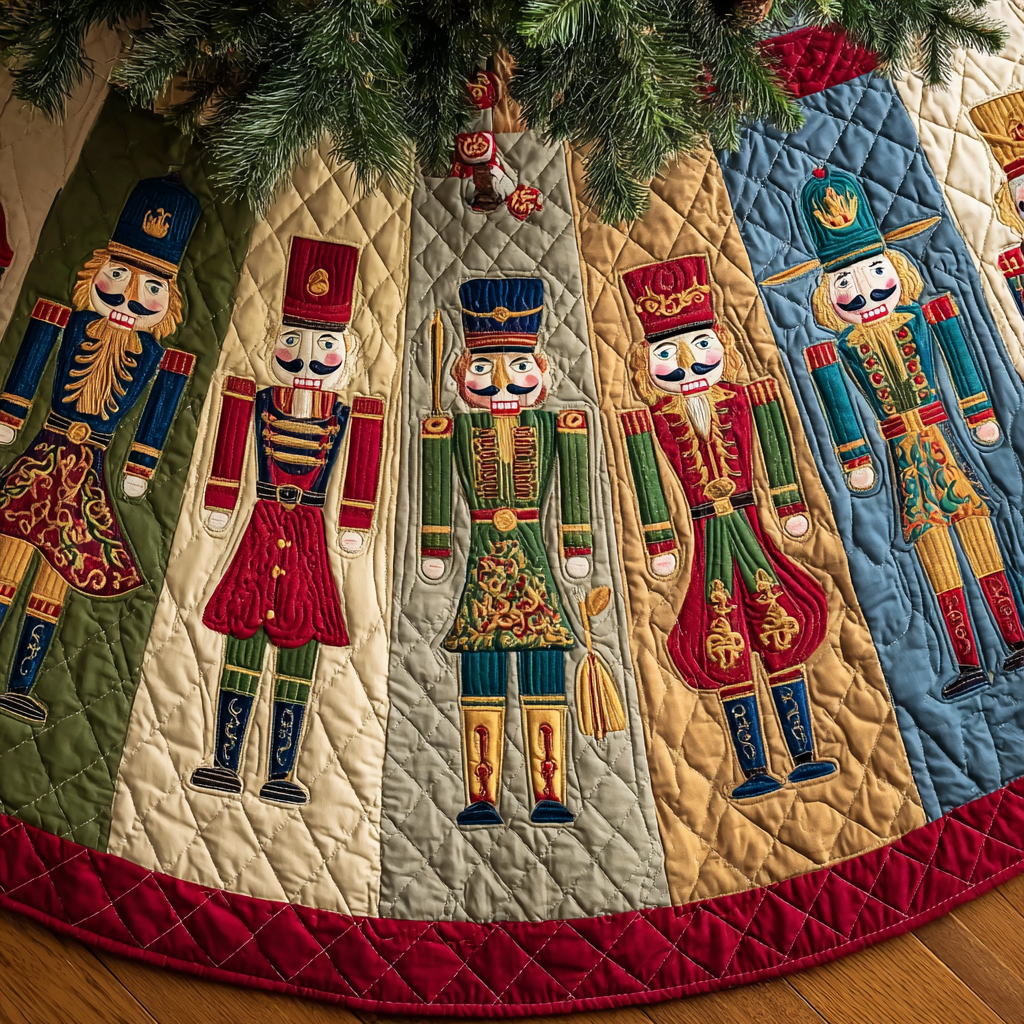 Nutcracker Charm Christmas Quilted Tree Skirt Lovely Gift Merch for a Festive Home