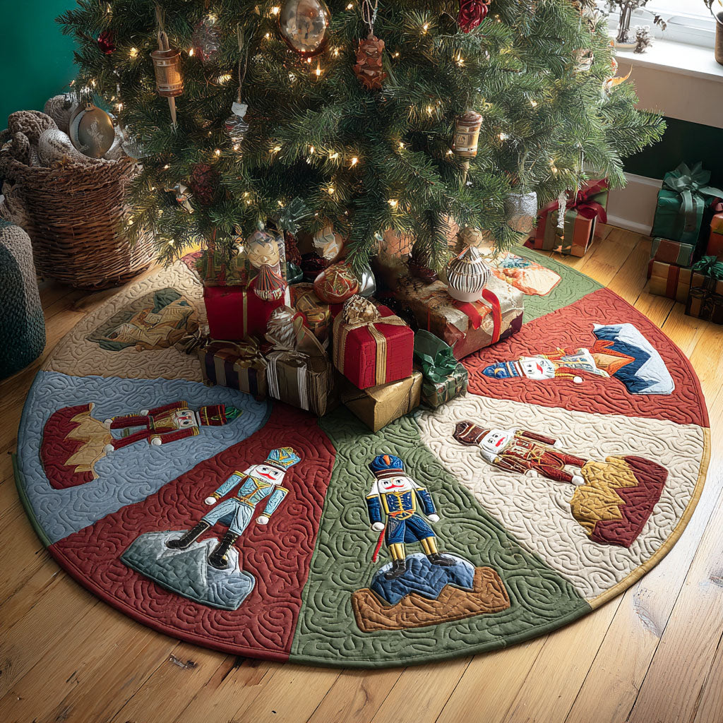 Nutcracker Charm Christmas Quilted Tree Skirt Luxury Quilted Tree Skirt Gift for Elegant Interiors