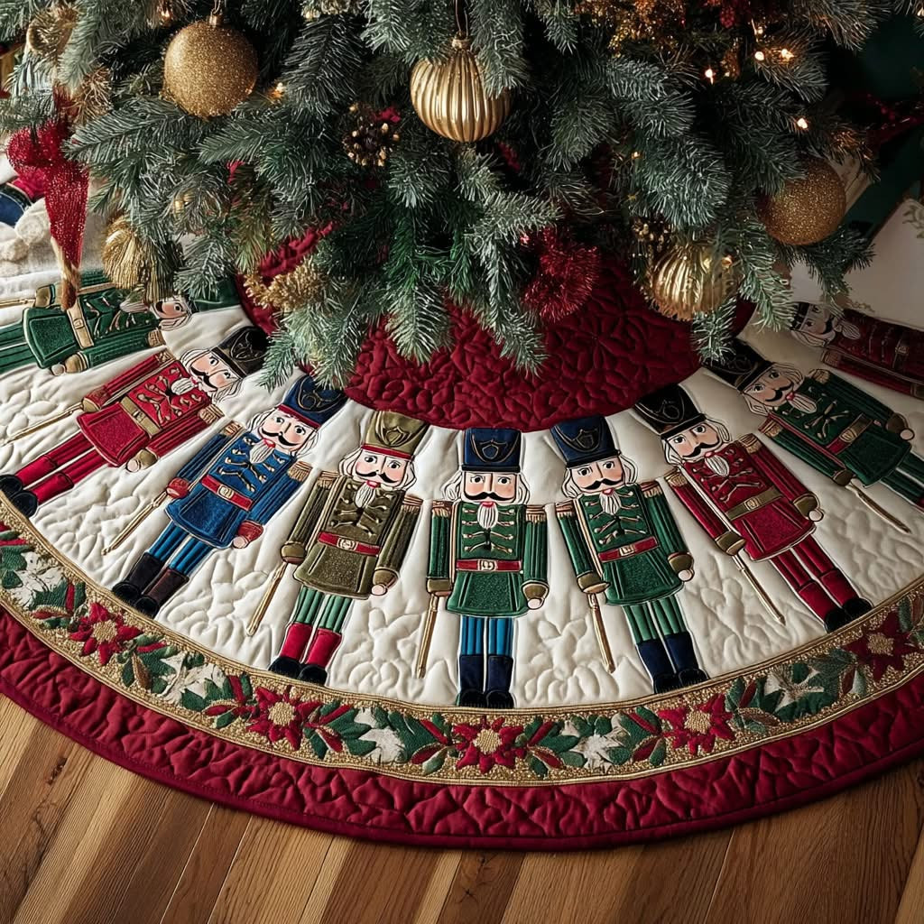Nutcracker Charm Christmas Quilted Tree Skirt Xmas Tree Decorations Gifts For Family