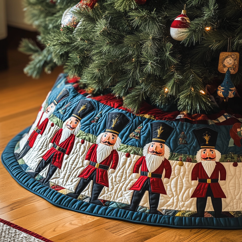 Nutcracker Charm Quilted Christmas Tree Skirt Perfect Holiday Gift for Home Decor Lovers