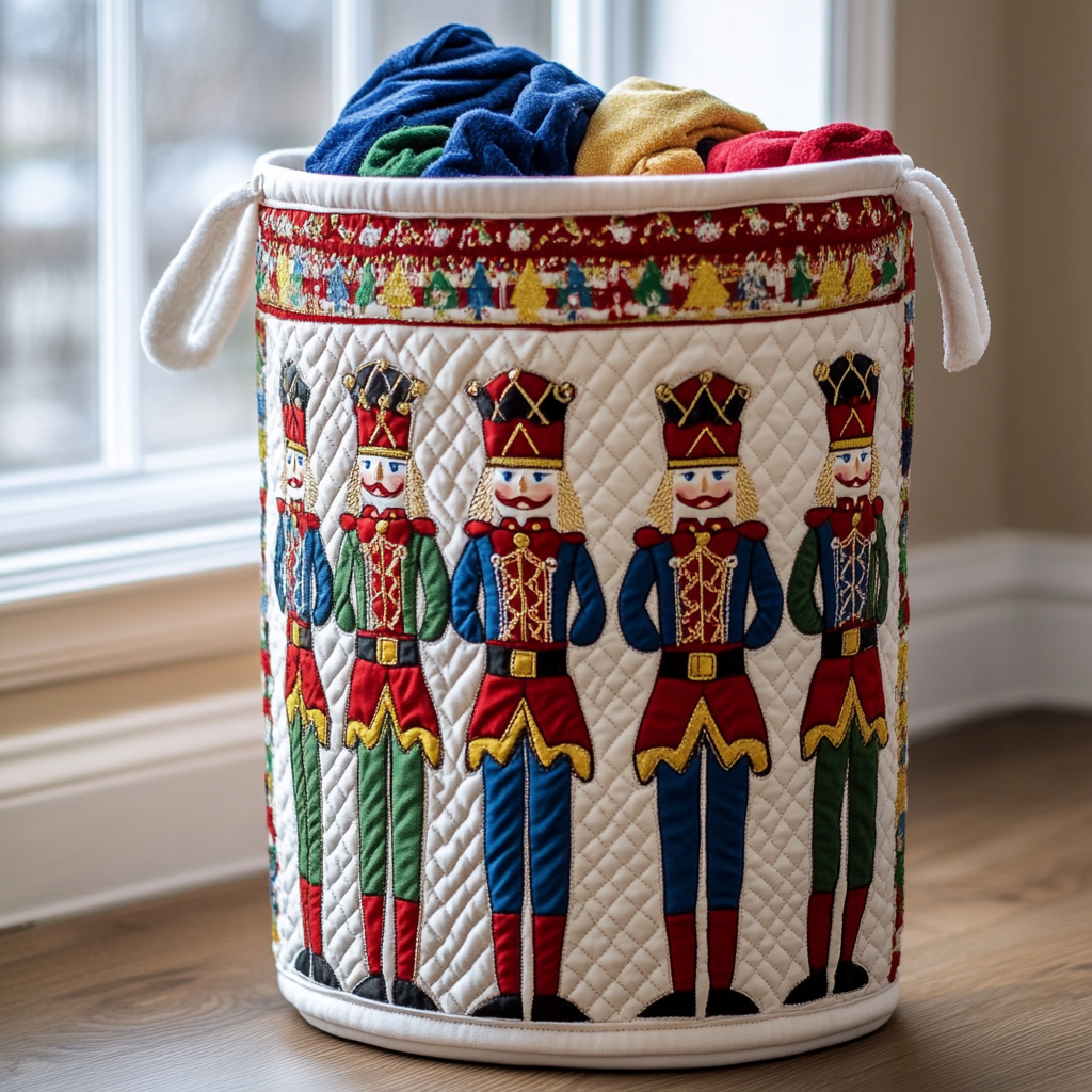 Nutcracker Charm Quilted Laundry Basket New Year Merch Gift