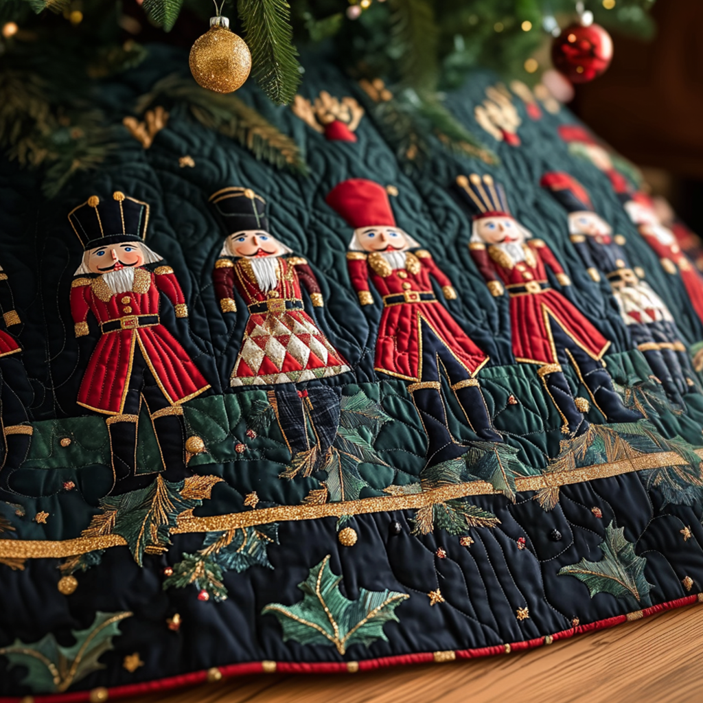 Nutcracker Cheer Quilted Christmas Tree Skirt Must Have Holiday Merch for Christmas Decor