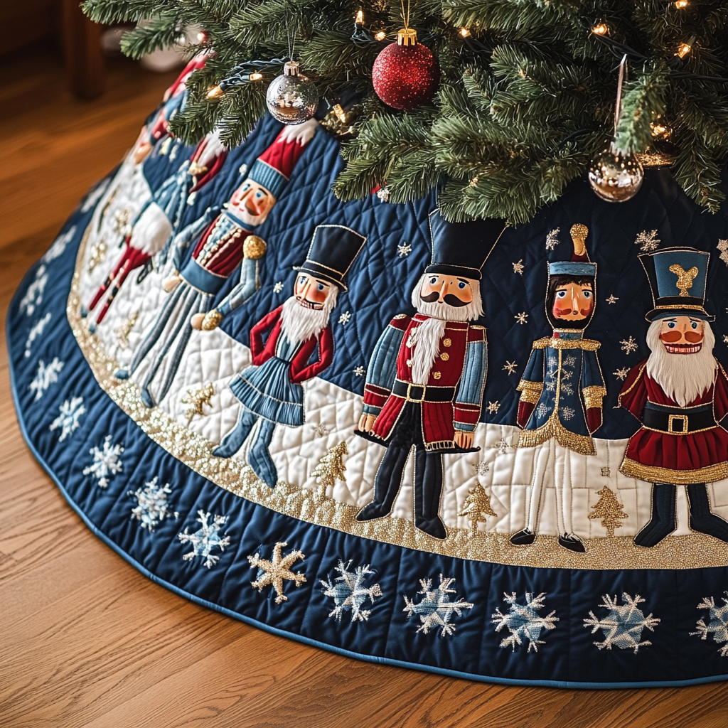 Nutcracker Glory Quilted Christmas Tree Skirt Xmas Tree Base Cover Unique Christmas Gifts For Family