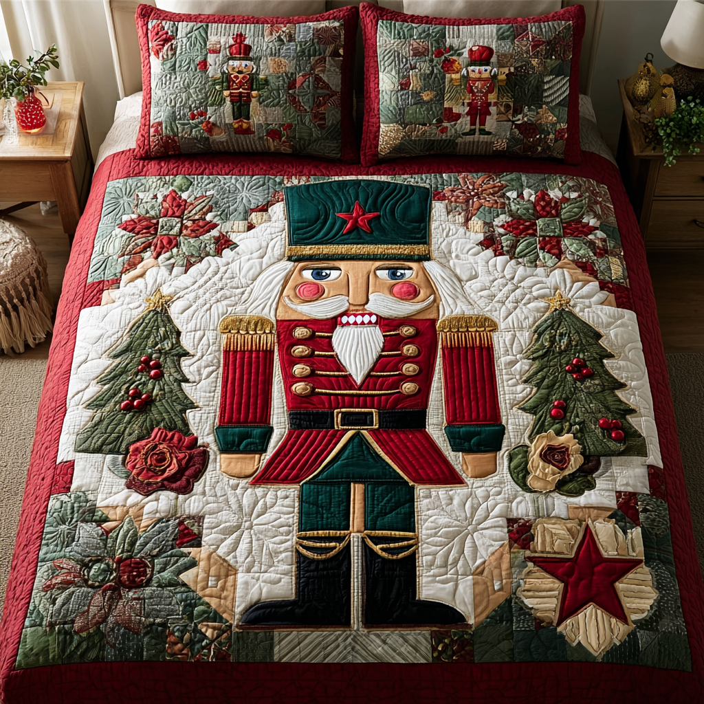 Nutcracker Joy Quilted Bedding Set Holiday Season Duvet Cover Set Best Christmas Gifts For Relatives