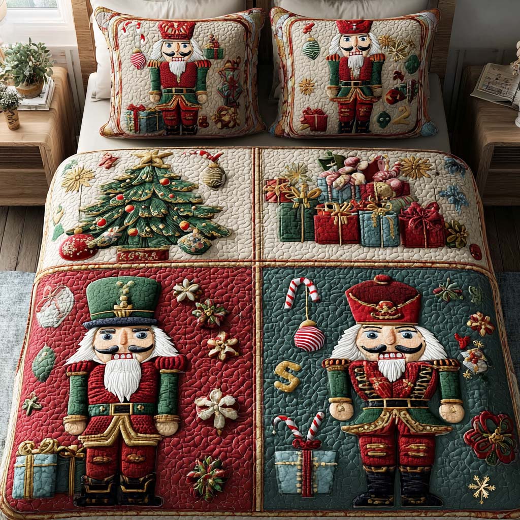 Nutcracker Joy Quilted Bedding Set Perfect Bedding Gift Set for Holiday Celebrations