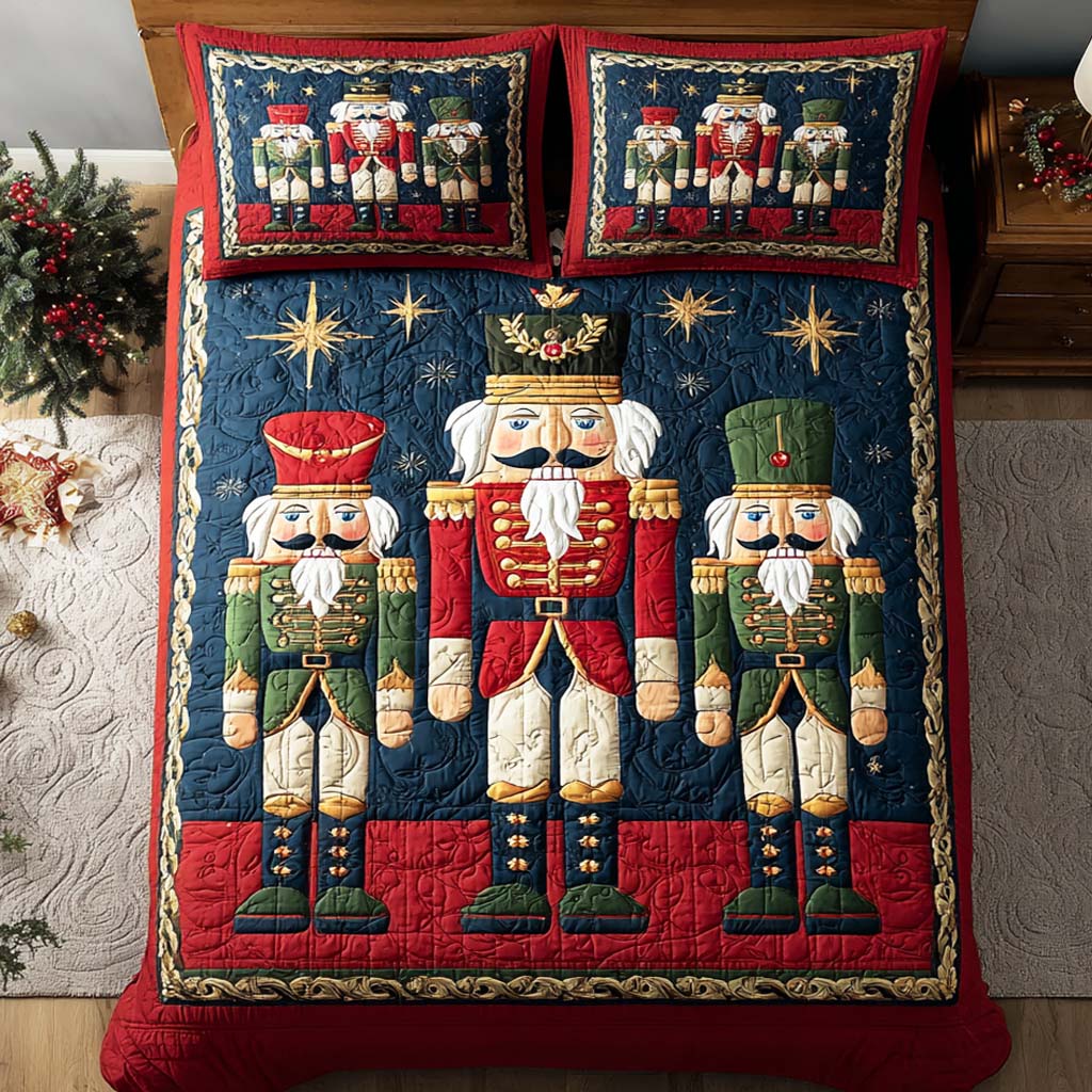 Nutcracker Magic Quilted Bedding Set Queen Size Quilt Holiday Themed Gift For Dad
