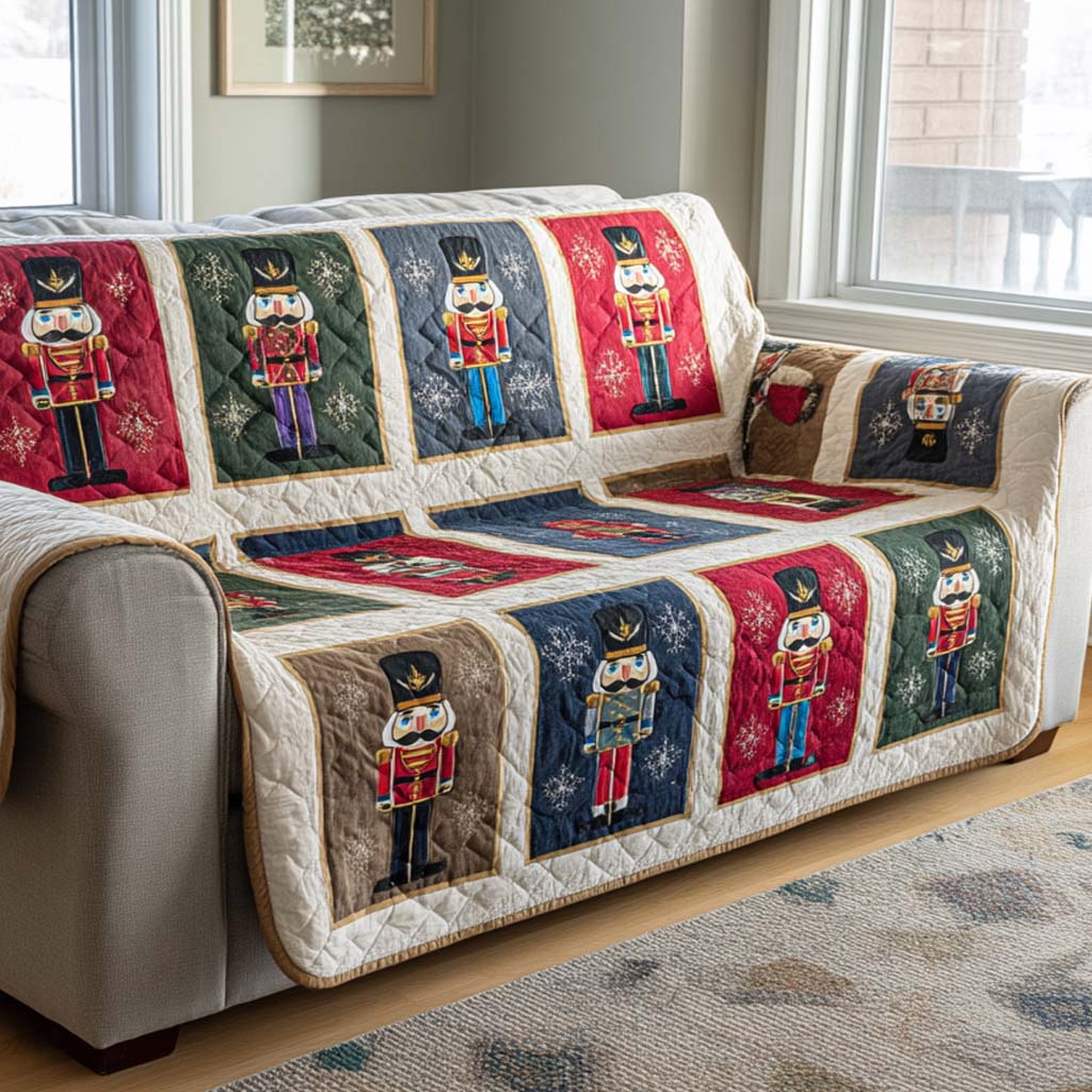 Nutcracker Parade Quilted Sofa Cover Holiday Living Christmas Decor Good Family Gifts