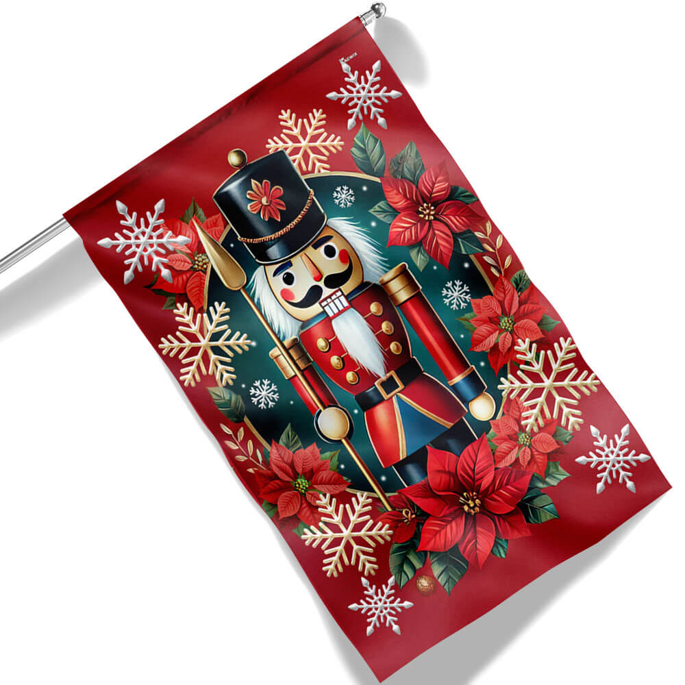 Nutcracker Poinsettia Merry Christmas Flag