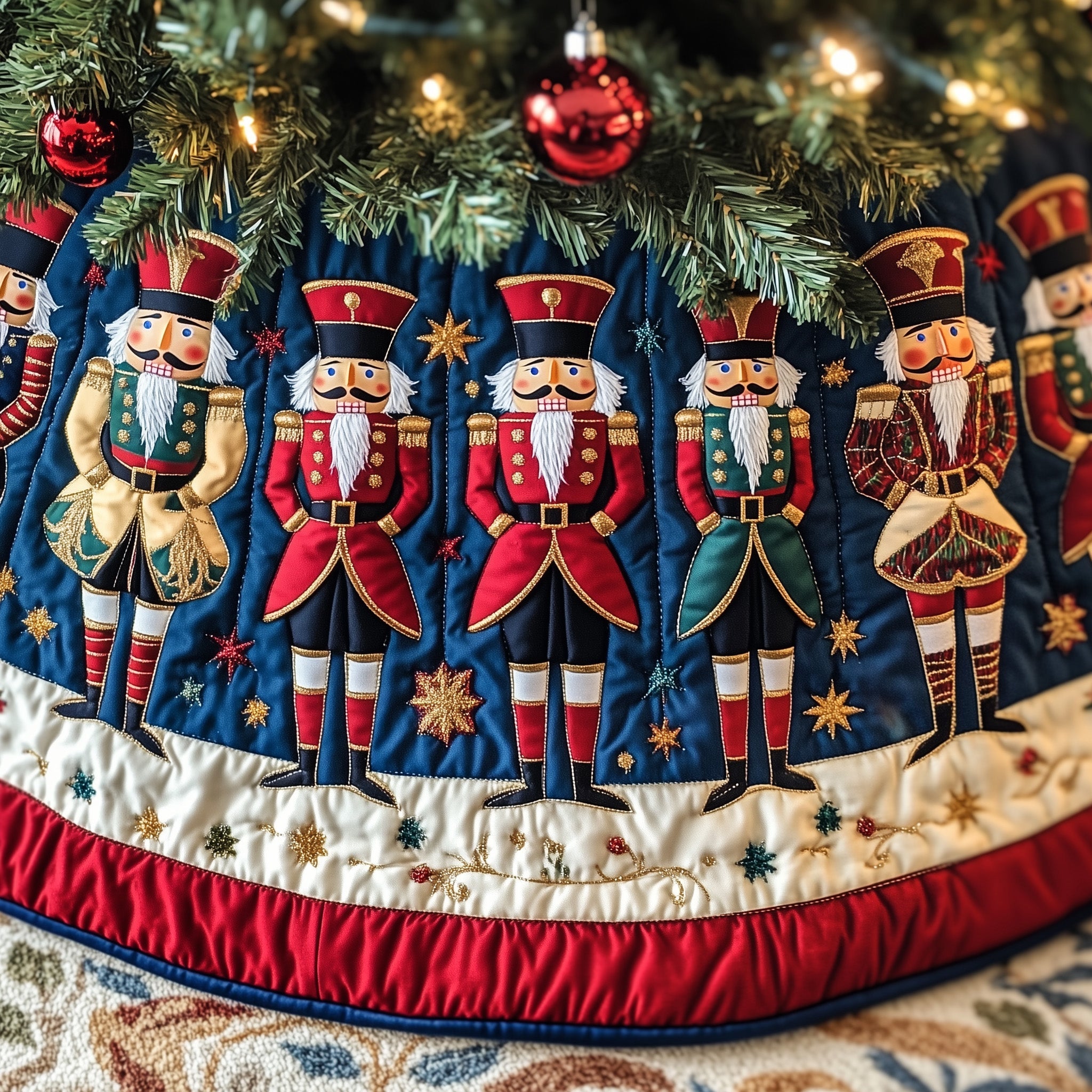 Nutcracker Quilted Tree Skirt Elegant Christmas Tree Decor Merch