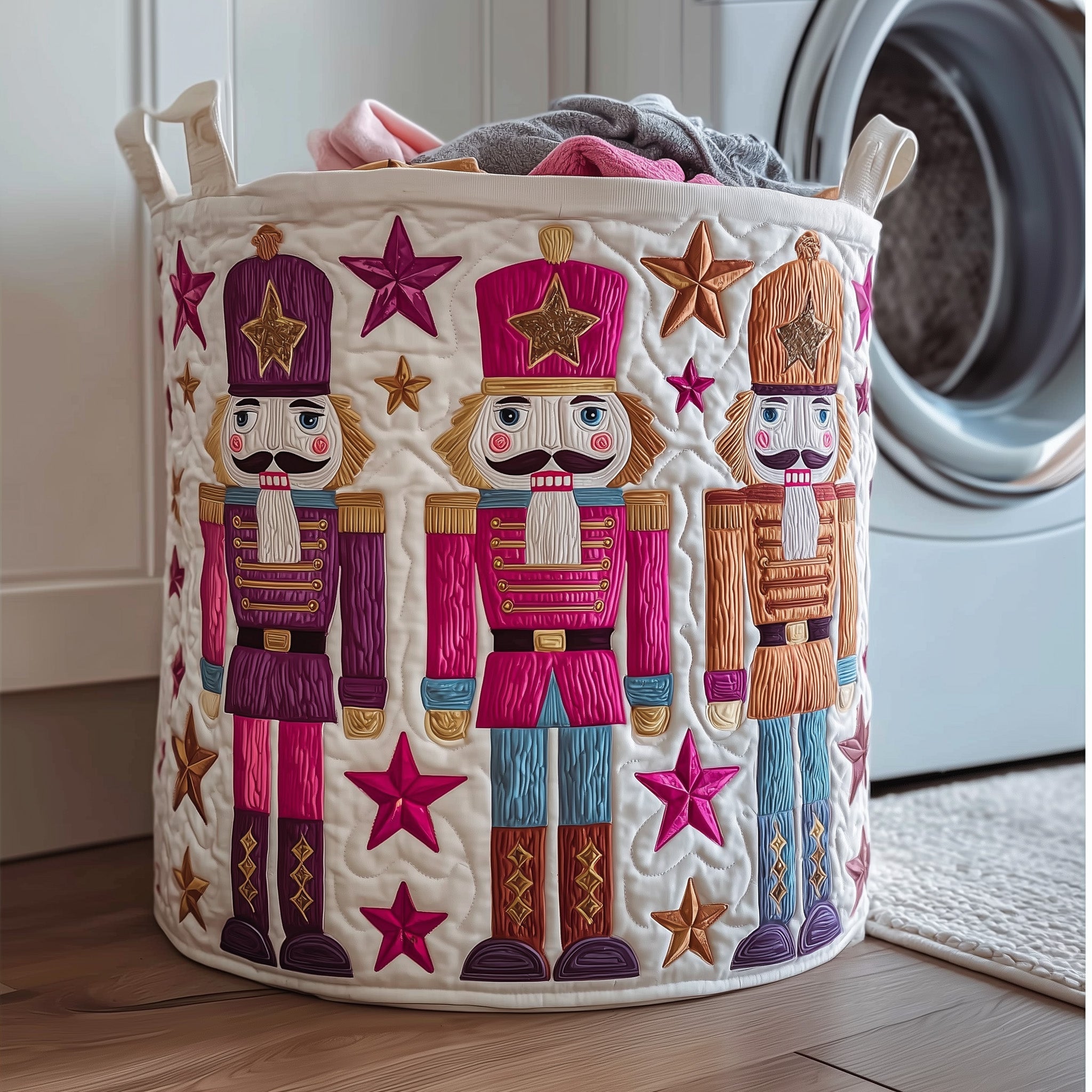 Nutcracker Soldier Quilted Laundry Basket Fabric Clothes Basket Best Gifts Her Mom
