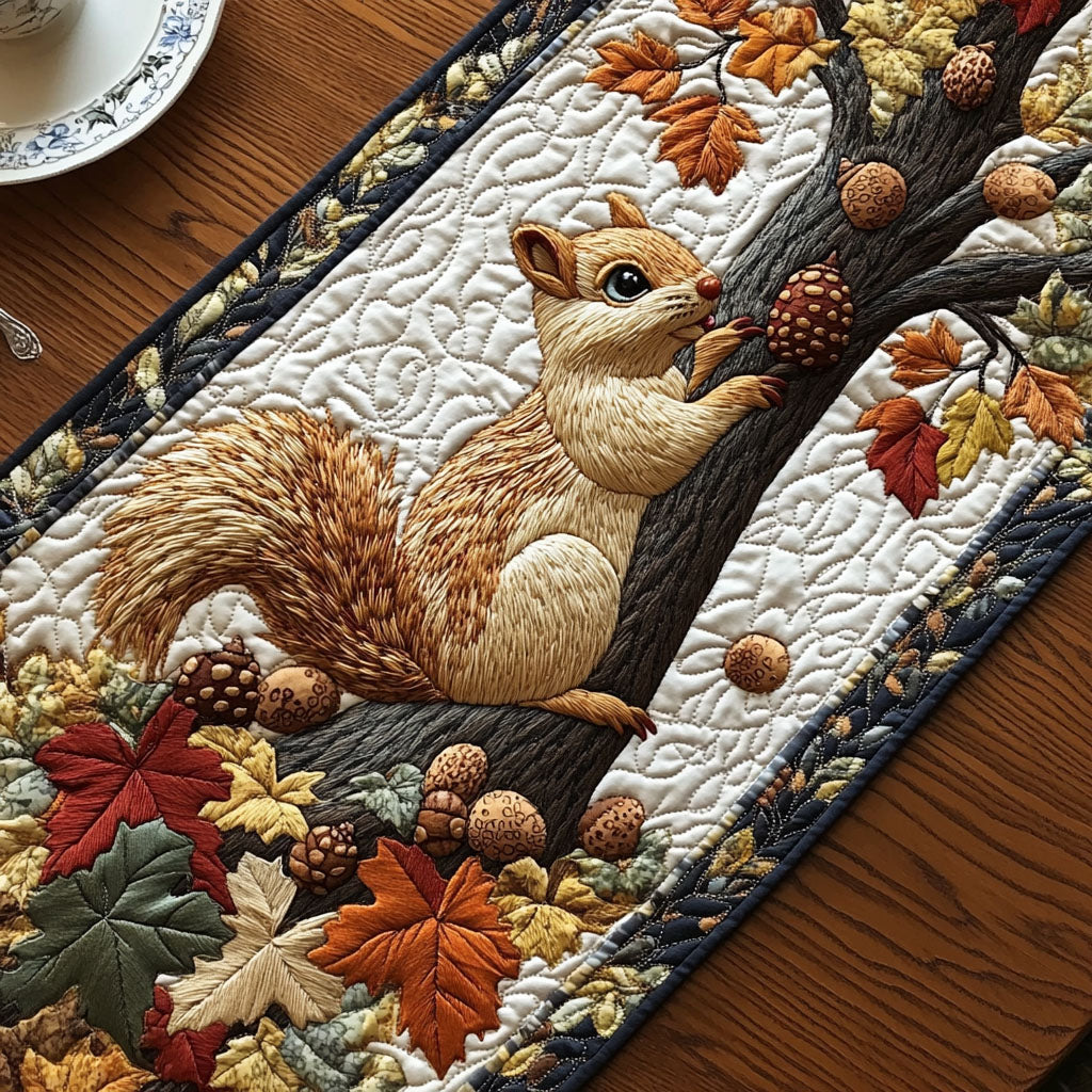 Nutcracker Squirrel Quilted Table Runner Fall Table Cover Fox Gifts For Him Her