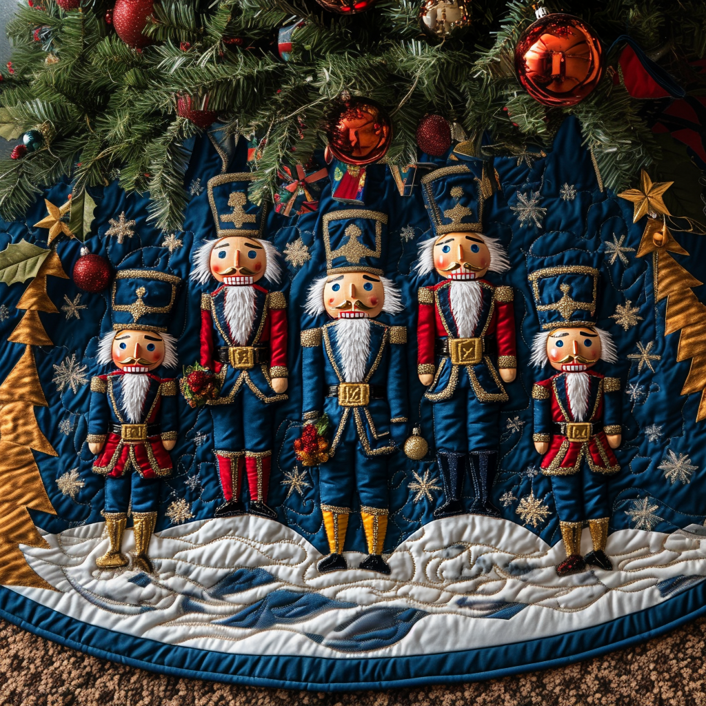 Nutcracker Wonderland Quilted Christmas Tree Skirt Cozy Holiday Tree Skirt to Brighten Your Home